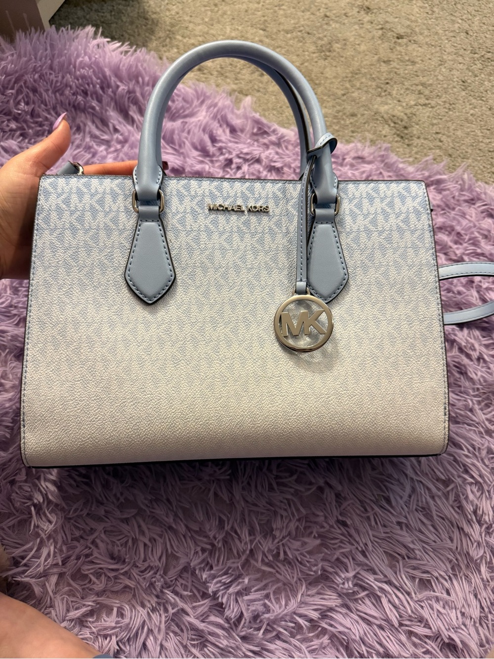 Michael Kors Light Blue and Ivory Saffiano Satchel
